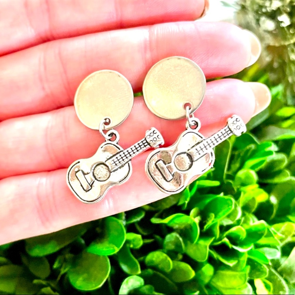 Silver Guitar Dangle Earrings